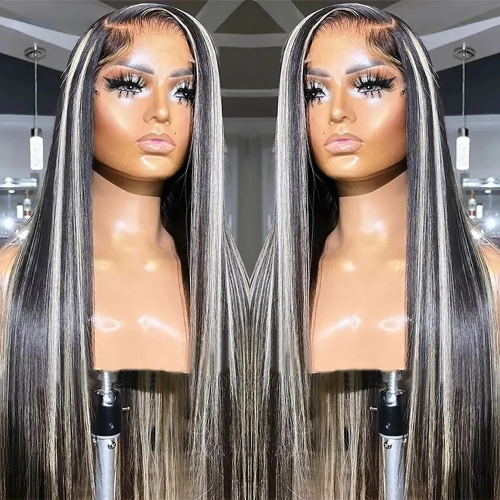 13x4 رمادي Balayage الدانتيل الجبهة الباروكات HD شفاف أسود طبيعي مع الفضة تسليط الضوء على حريري مستقيم أومبير الدانتيل شعر مستعار أمامي