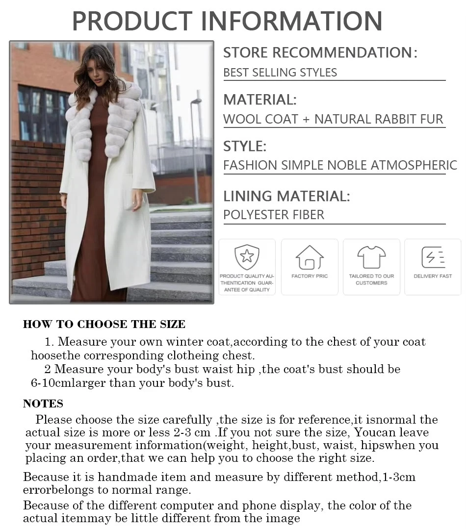 Cappotti di lana da donna Cappotto di vero cashmere con colletto di coniglio Cappotti lunghi bianchi da donna Nuovo arrivo