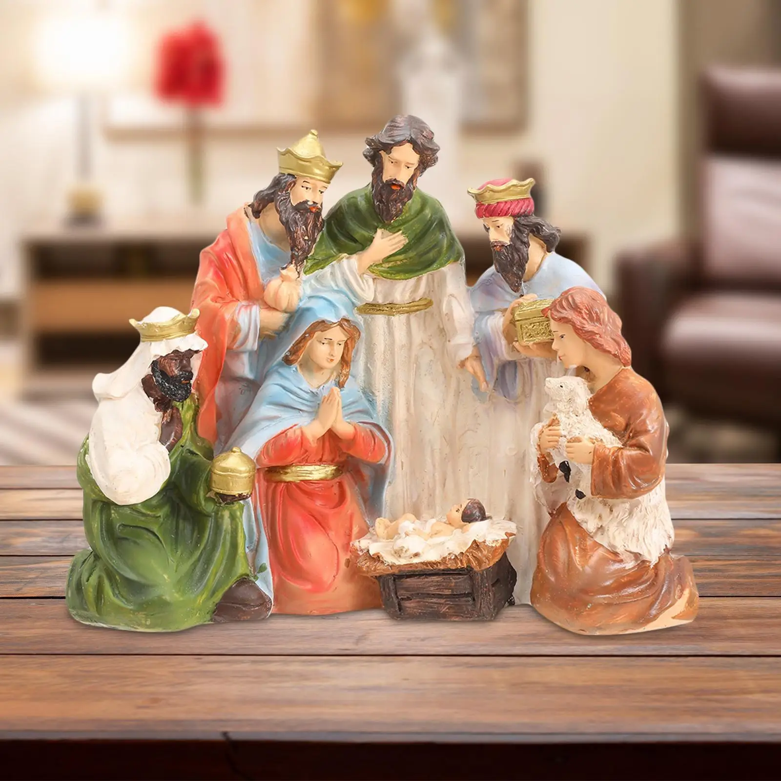 Resin Jesus Manger Nativity Scene Figures Desktop Ornament Christmas Decoration for Fireplace Festival Party Xmas Decor