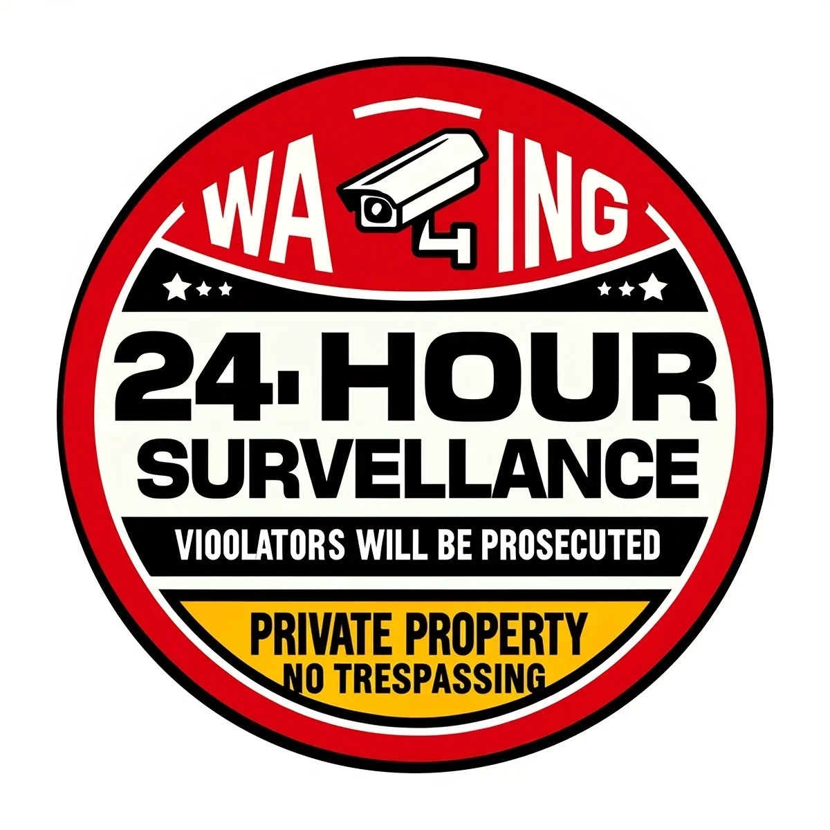 1-Pack Round Aluminum Warning Sign - 24-Hour Surveillance, Violators Will Be Prosecuted - Private Property  Vintage Wall Decor