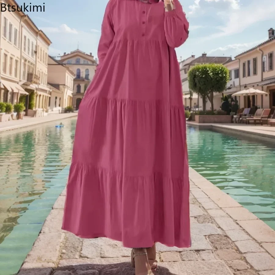 2025 แฟชั่น Eid Mubarek มุสลิม Abaya Hijab ผู้หญิงแขนยาว Maxi ชุดดูไบ Casual Kaftan Robe Femme Party Sundress