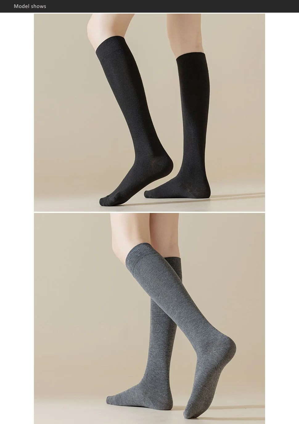 5 Paar Damenstrümpfe aus Baumwolle, einfarbig, schweißabsorbierend, atmungsaktiv, lange Crew-Socken, Kompressionsstrümpfe für Studentinnen, unterhalb des Knies, Wadensocken – Detail 4