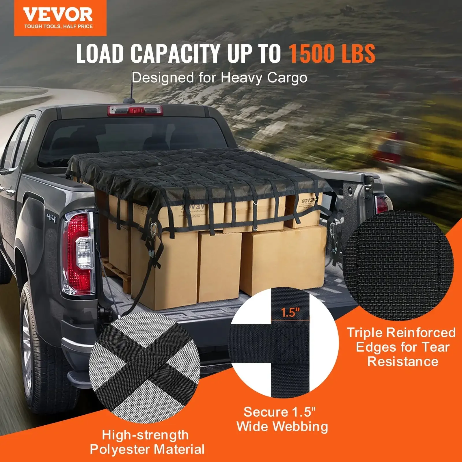 

Cargo Net Heavy Duty Cargo Net 96" x 81" Adjustable Buckles S-Hooks