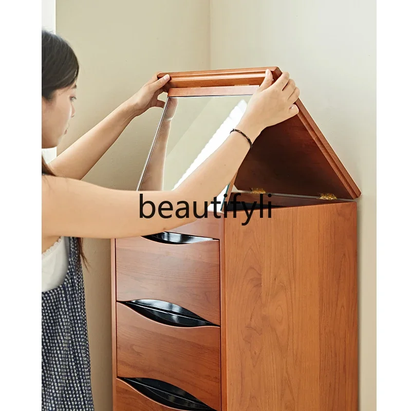 Solid wood locker folding mirror retro multi-bucket cabinet