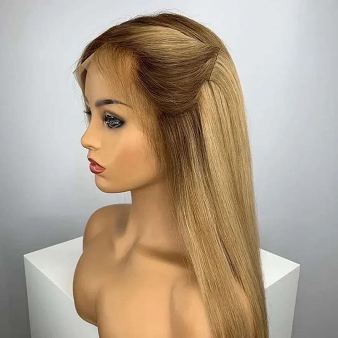 

26Inch 180%Density Ombre Blond Straight Lace Front Wigs For Women Baby Hair Synthetic High temperature Fiber Daily Wear Wigs