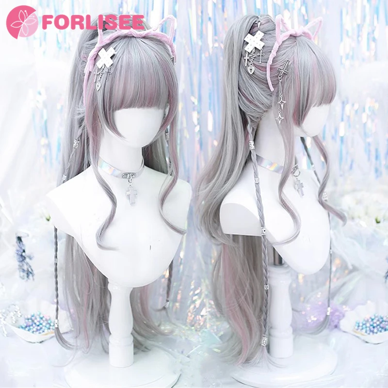 

Twilight Dye Ponytail Princess Cut Natural Short Hair Synthetic Wigs With Bangs For Women Heat Resistant Cosplay Lolita Hair