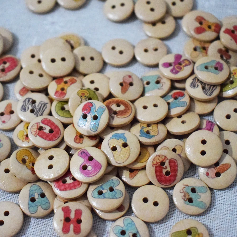 50PCS Letter Pattern Decorative Buttons for Crafts Sewing Accessories Wooden Button Decorative Scrapbooking Buttons for Clothing