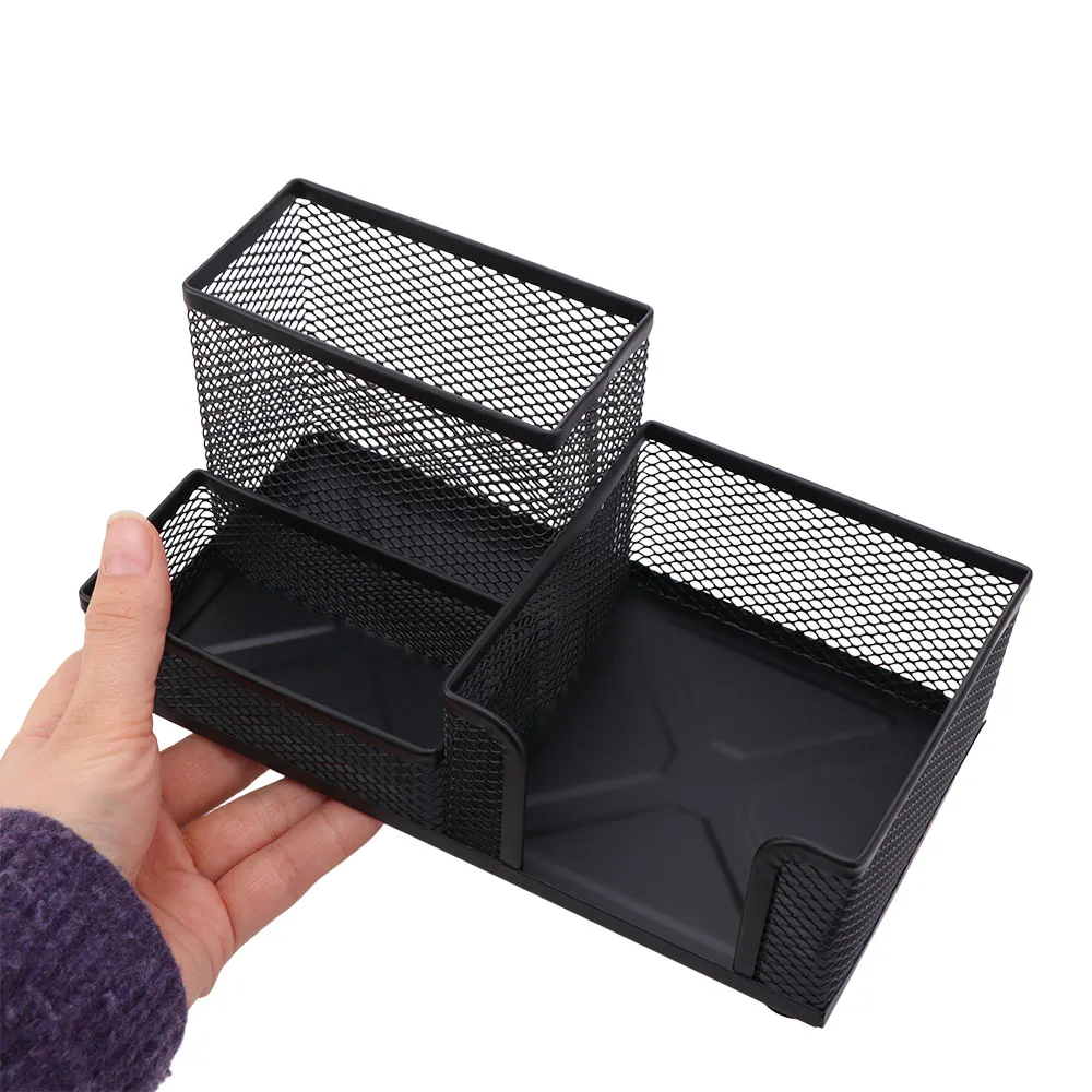 Office Accessories Metal Pen Holder Mesh Design 3/4 Grid Pencil Storage Box Large Capacity Black Desk Stationery Organizer Gift