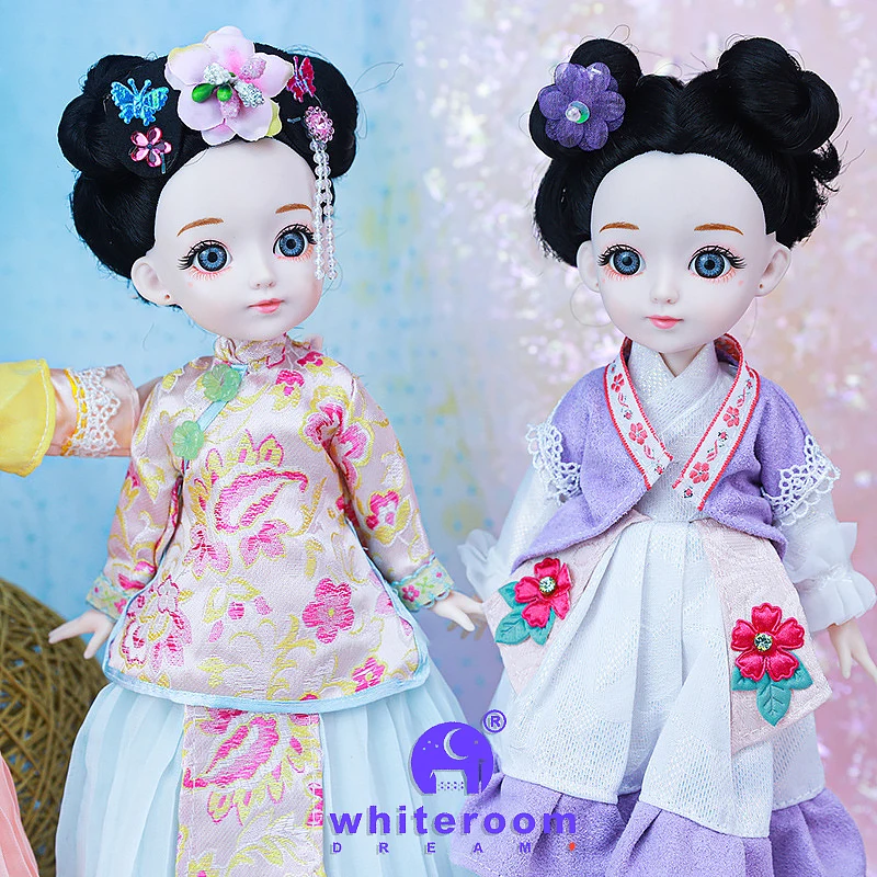 Bjd 1/6 Bjd Doll Blue Eyes Cothes Ancient Chinese Clothing Accessories Dress Smile Princess Girl Body Set Home Furnishings Gift