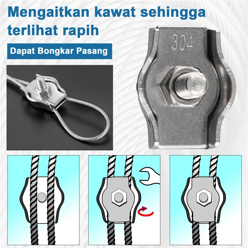 

ABSE-10Pcs Clamps, Wire Cord Clamps, Stainless Steel 304 Cable Clamps, Wire Rope Steel Cable Fixing Clip M10
