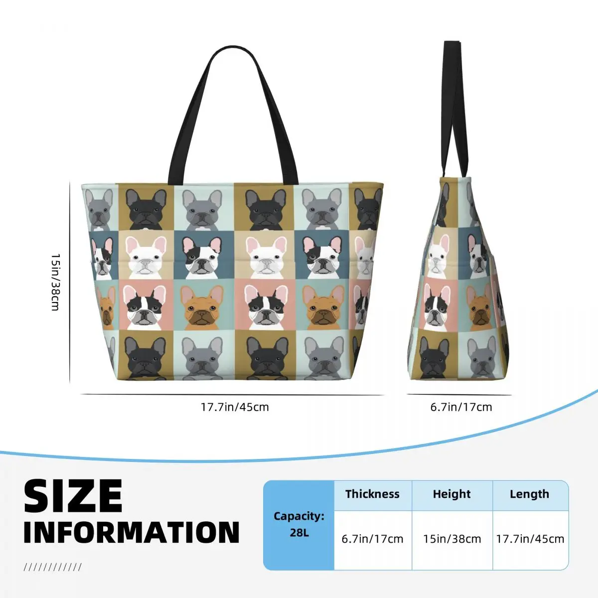 Custom French Bulldog Portraits Pattern Beach Tote Bag Women Extra Large Gym Carry On Frenchie Dog Lover Travel Shopping Bags