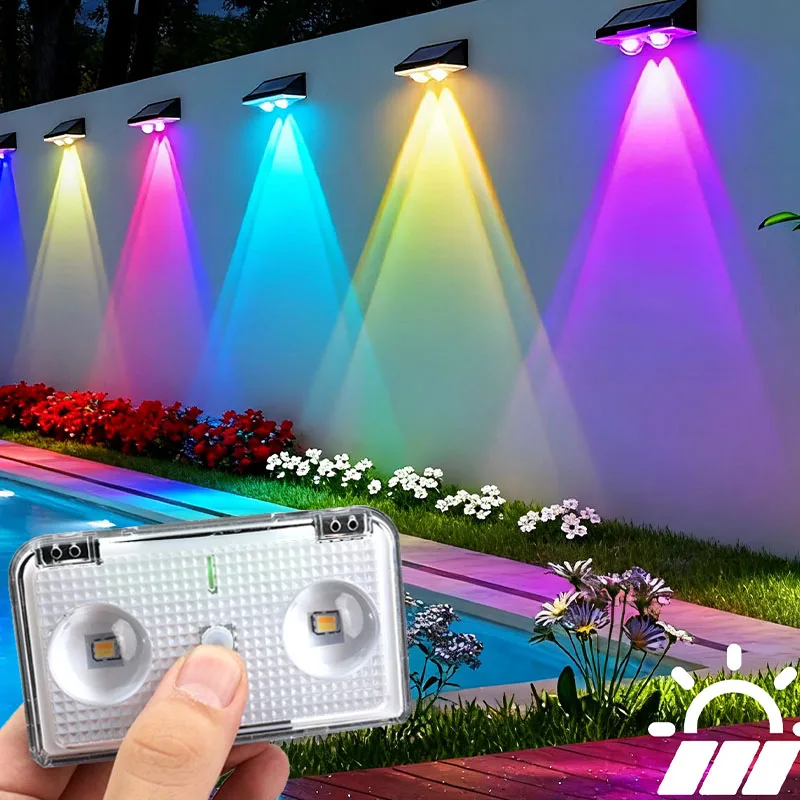 

Солнечный светильник для забора, уличный RGB, семицветный, окружающий свет, IP44, водонепроницаемый солнечный уличный светильник для перил, патио, рождественский декор