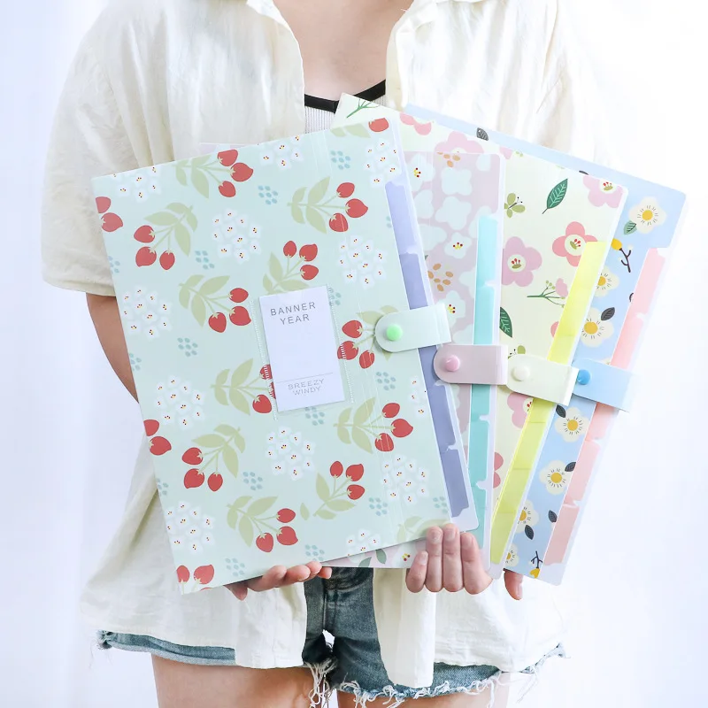 A4 Folder 5 Layers Macaron Color File Large Capacity Document Organizer Student School and Office Supplies Stationery