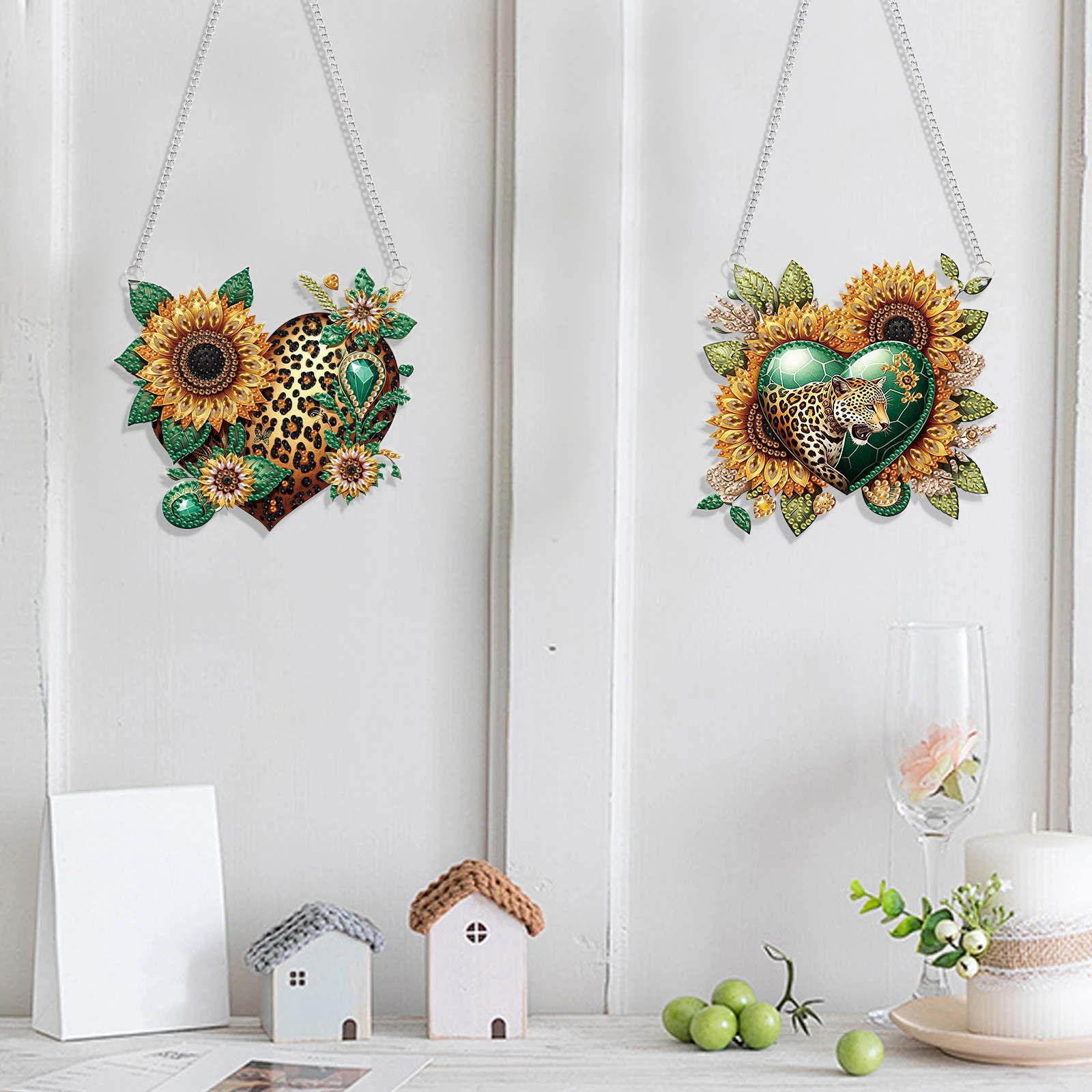 

4pcs Flower Animal DIY 2D Flat Special Shaped Diamond Art Pendant Diamond Painting Kits for Window Home Garden Wall Door Decor
