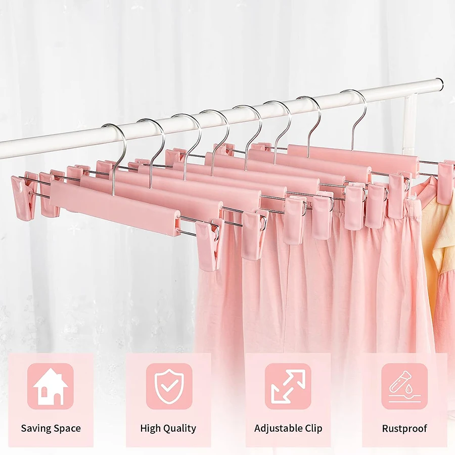 10 trouser racks with clips, five-color options, suitable for storing pants, skirts, socks, bath towels, underwear and more