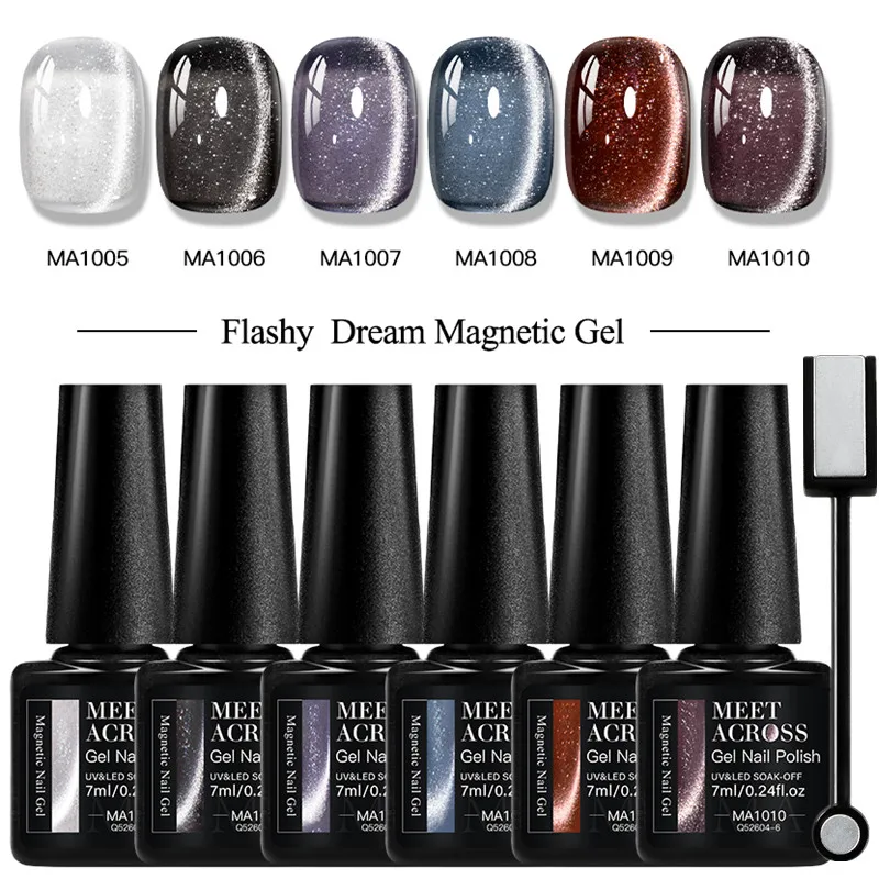 7 قطعة حلم مبهرج القط المغناطيسي هلام مسمار مجموعة طلاء الأظافر الترا تألق الزجاج حبة تأثير شبه دائم نقع قبالة UV هلام الورنيش مسمار الفن #1