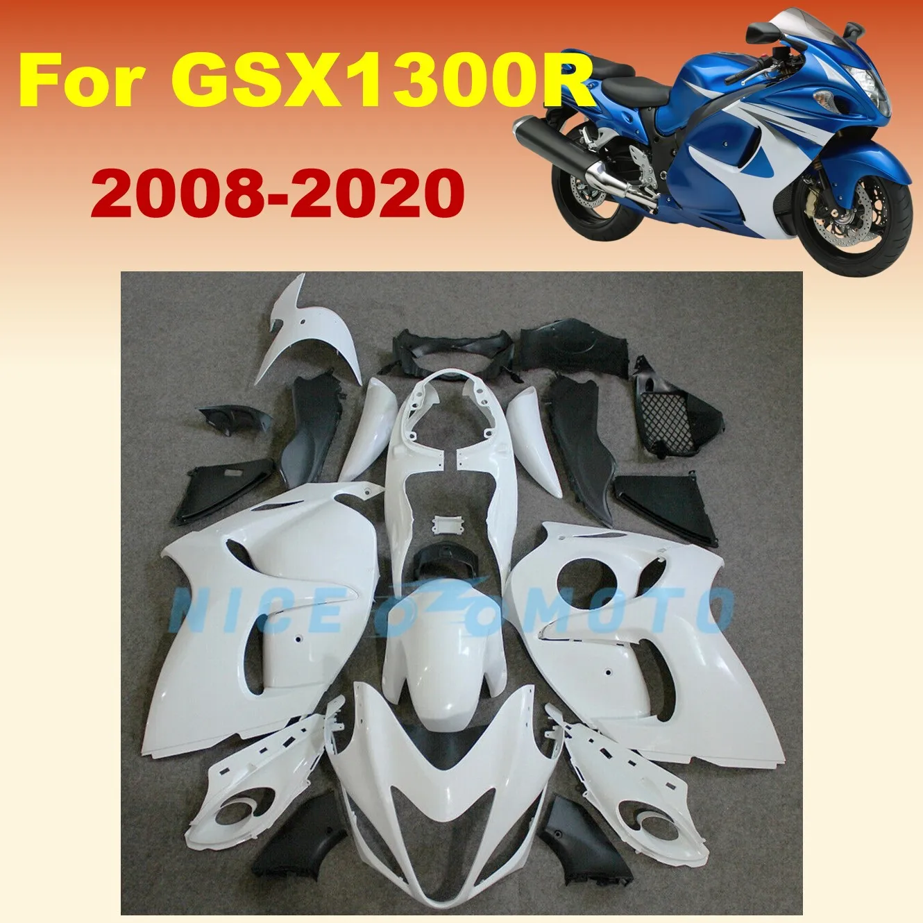 Free Custom fairing kit for Hayabusa GSX1300R 2008-2020 GSXR1300 09 10 11 12 13 14 15 16 19 18 Pure White Rebuild fairings