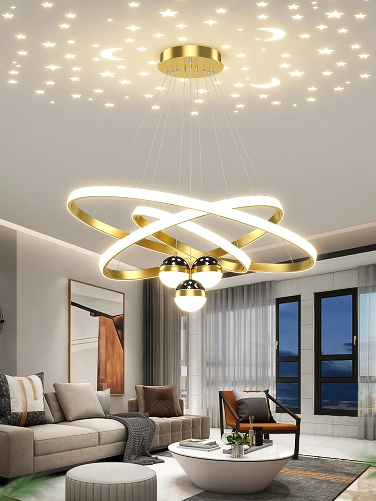 Modern Led Ceiling Chandeliers for Living Room Home Lighting Dining Room Kitchen Bedroom Starry Sky Projection Led Pendant Lamps