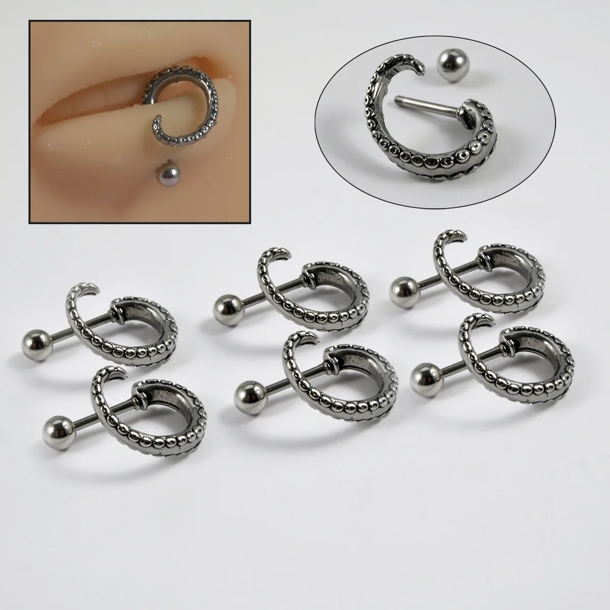 1PC Piercing Squid Whiskers Lip Ring Stainless Steel Cool Tug Lip Stud Earrings Squid Tentacles Punk Cold Piercing Labrets