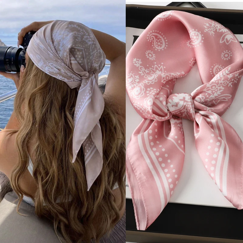 

Fashion Print Silk Hairbands Scarf Women 2025 Spring New Elagant Floral Bandana Neck Kerchief Head Bands Foulard Female Scarfs