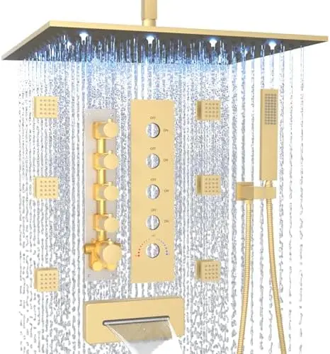 

HOMEDEC 12-дюймовая термостатическая душевая система для всего тела, водопад, излив для ванны, спреи для талии, 5 способов можно использовать смесители для душа для ванны