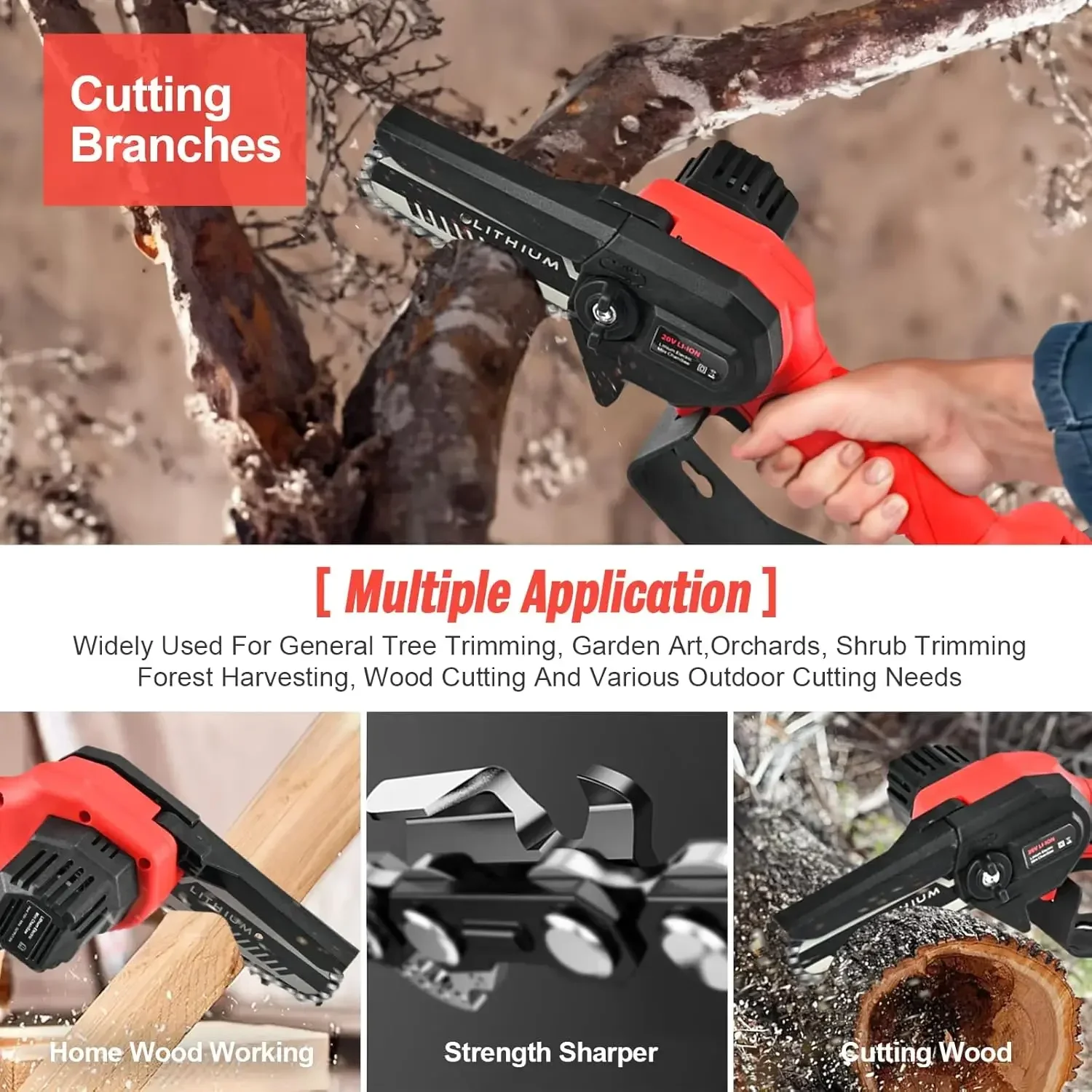 Mini Chainsaw, Brushless Cordless Chainsaw with 2 Batteries 6 Inch Handheld Chainsaw with Security Lock Small Electric Chainsaws