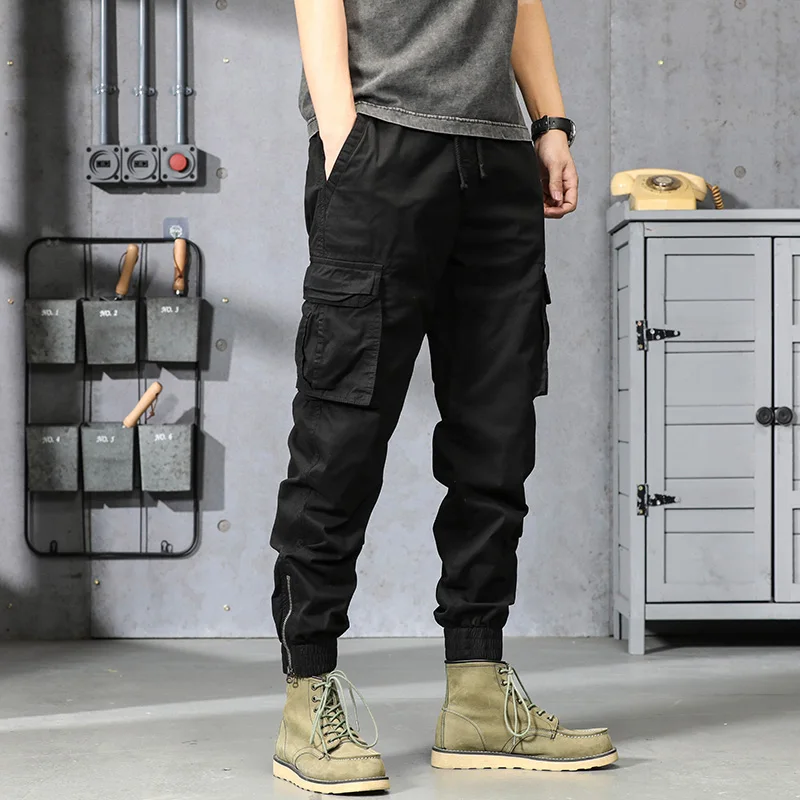 

Summer Casual Cotton Work Pants Loose Fit Elastic Waist Thin Sle Youthful Leisure Trousers with kets for Men