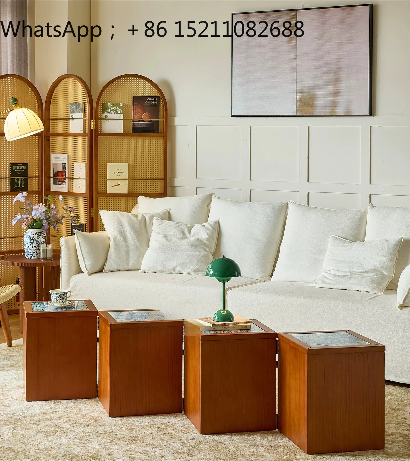 SCY medieval style living room deformable multi-functional solid wood coffee table square side few small apartment