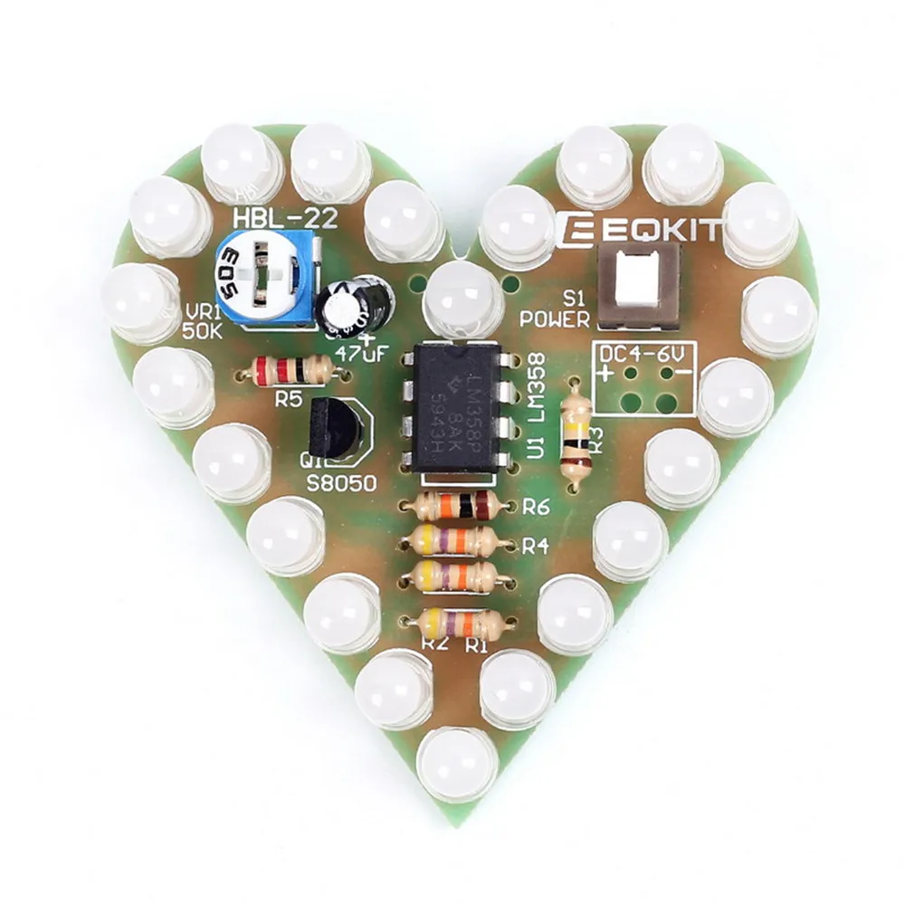 diymore Heart Shape LED Flashing Light DIY Kit with PCB DC 4-6V 4 Color Available for Soldering Kit DIY Electronic Kit