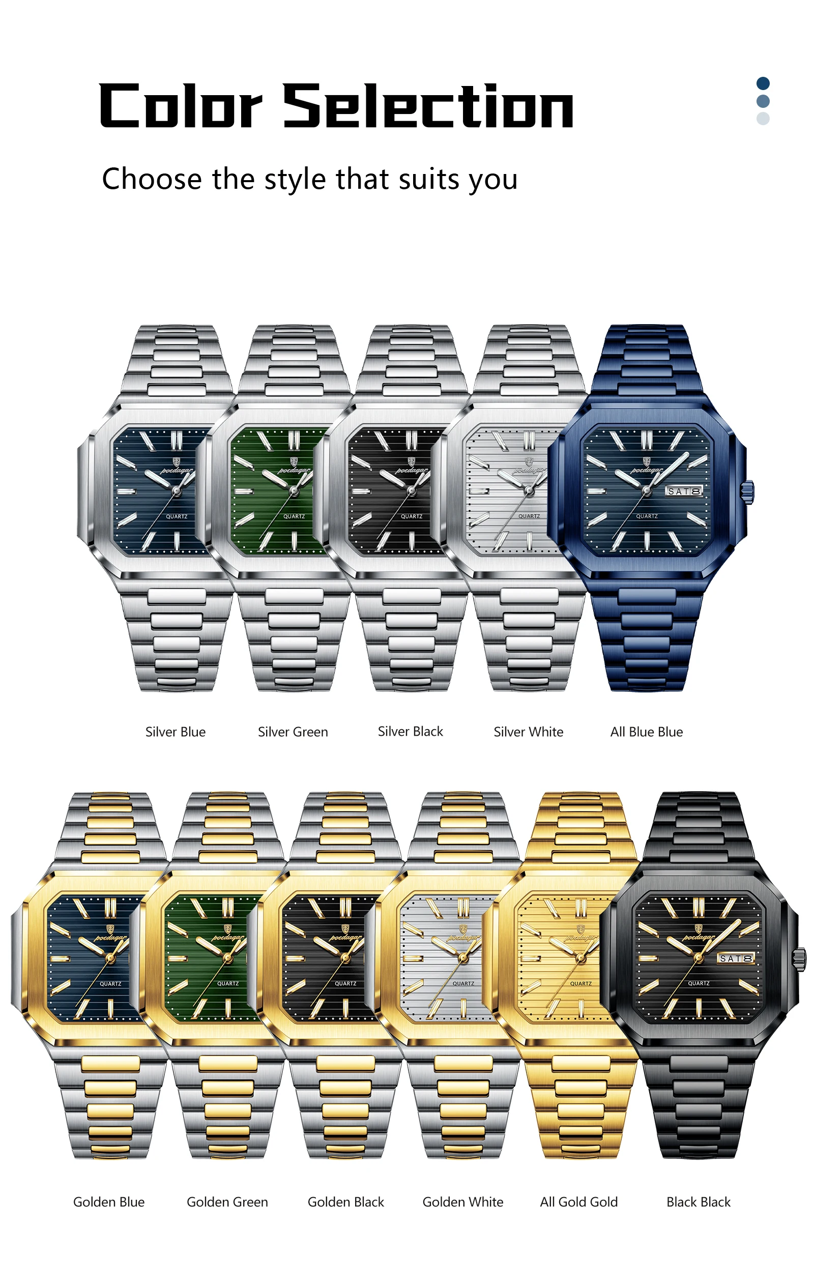 POEDAGAR Platz Mode Mann Armbanduhr Wasserdicht Leucht Datum Woche Quarz herren Uhren Edelstahl Luxus Männer Uhr Reloj – Detail 8