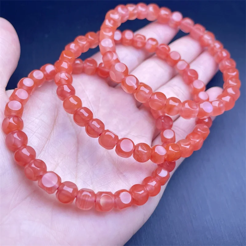 5.8MM Natural Red Agate Cube Bracelet Handmade Crystal Jewelry Stretch Bangle Children Birthday Gift 1pcs