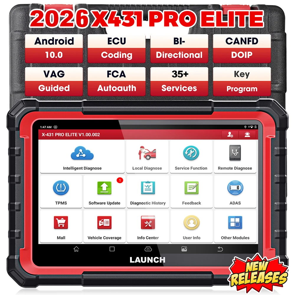 Outils de diagnostic automobile LAUNCH X431 PRO ELITE CANFD DOIP FCA Auto OBD OBD2 Scanner, test actif du système complet, codage ECU, pk PRO V5.0