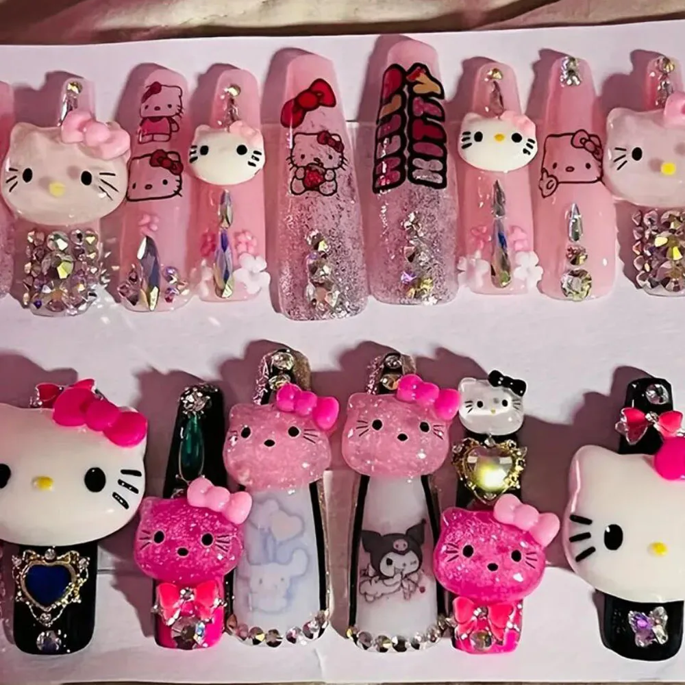 30/50PCS Mixed Sanrio Cartoon Nagel Charms Bobbi rot Hallo Kitty Kopf Nagel Tipps Dekor Kawaii Harz Y2k DIY Nagel kunst Zubehör # ^