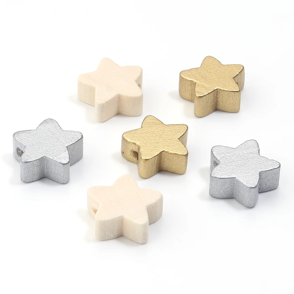 50-150pcs 15mm Star Shape Wooden Beads Five Point Star Wood Loose Spacer Beads For DIY Jewelry Bracelet Necklace Making Supplies