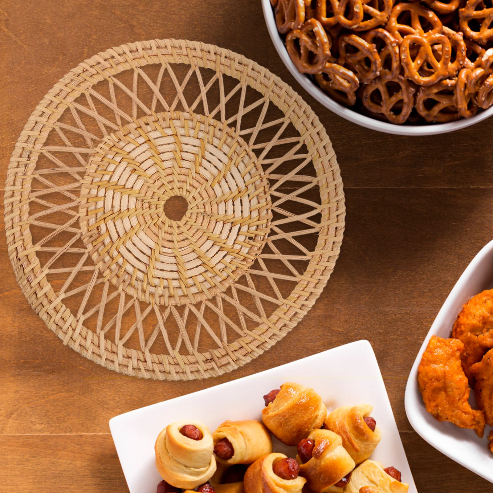 

Rattan Coaster Round Woven Heat Resistant Table Mat For Dining Coffee Desk Non-Slip Placemats Set For Hot Cups Dishes