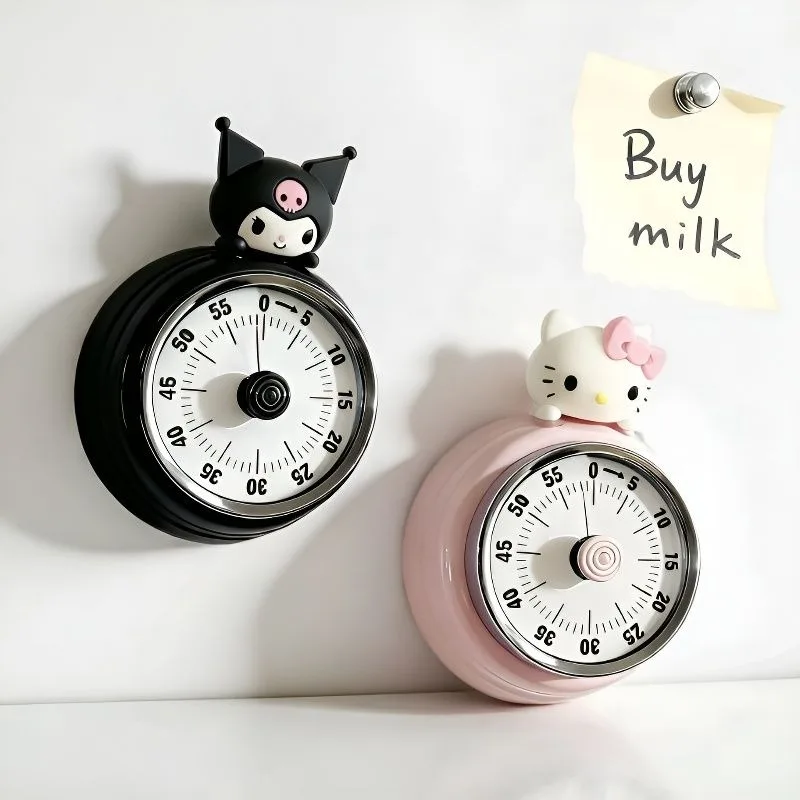 

Cute Sanrio HelloKitty Magnetic Mechanical Rotating Timer Kitchen Alarm Cute Cartoon Cooking Tool Kawaii Anime Style Toys
