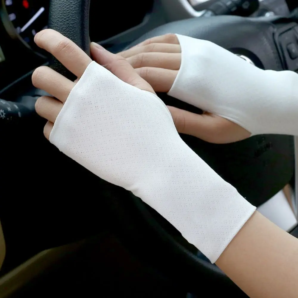 

Elastic Fingerless Gloves Thin Anti-UV Half Finger Sunscreen Gloves Solid Color Protect Wrist Wristband Ice Silk Mittens Cycling