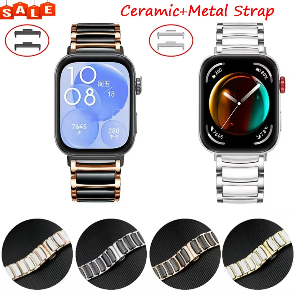 

Ceramic+Metal Strap for Huawei Watch Fit 4/3/4Pro Sport Stainless Steel Replaceable Wristband for Huawei Watch Fit 4-3 Watchband