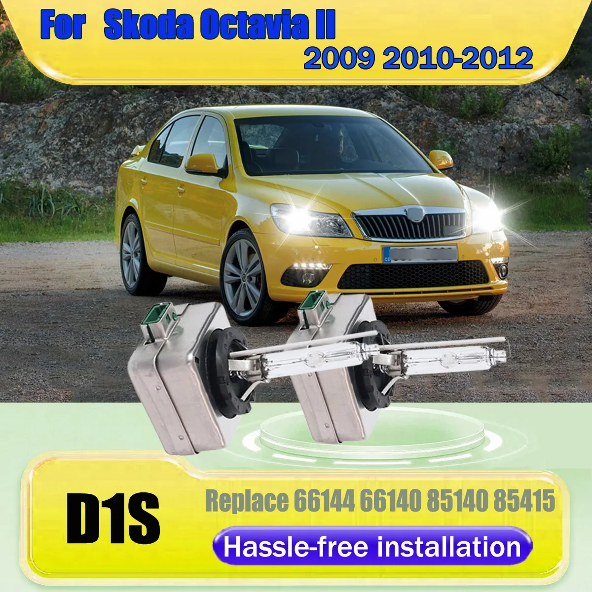2PCS 35W 4500LM Xenon D1S HID Bulb Headlights designed with a 6000K Color Temperature For Skoda Octavia II 2009 2010 2011 2012