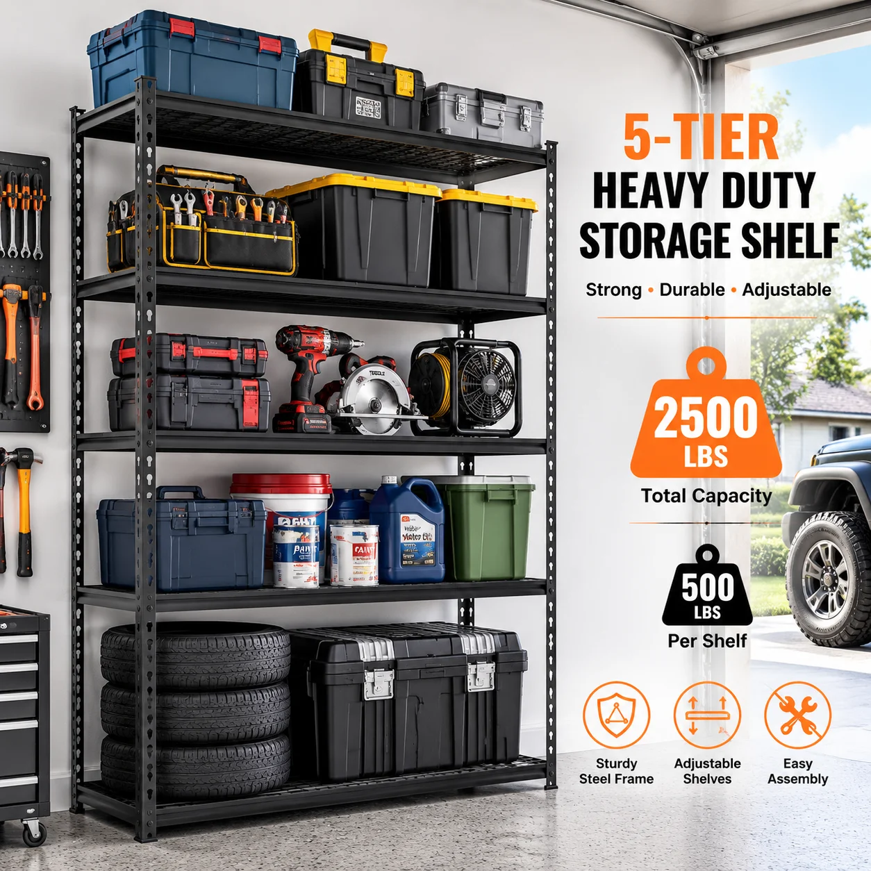 Home Improvement Outlet Stores - 2500LBS 48“ Hochleistungs-Lagerregal 5-stufiges Verstellbares Metall-Garagenregal