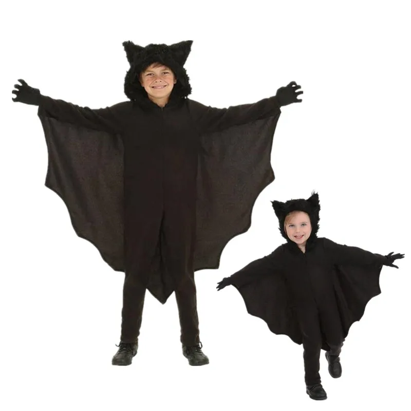 New Cute Kids Vampire Bat Cosplay Costume Boy Girl Halloween Carnival Anime Super Hero Hooded Jumpsuit Party Suit