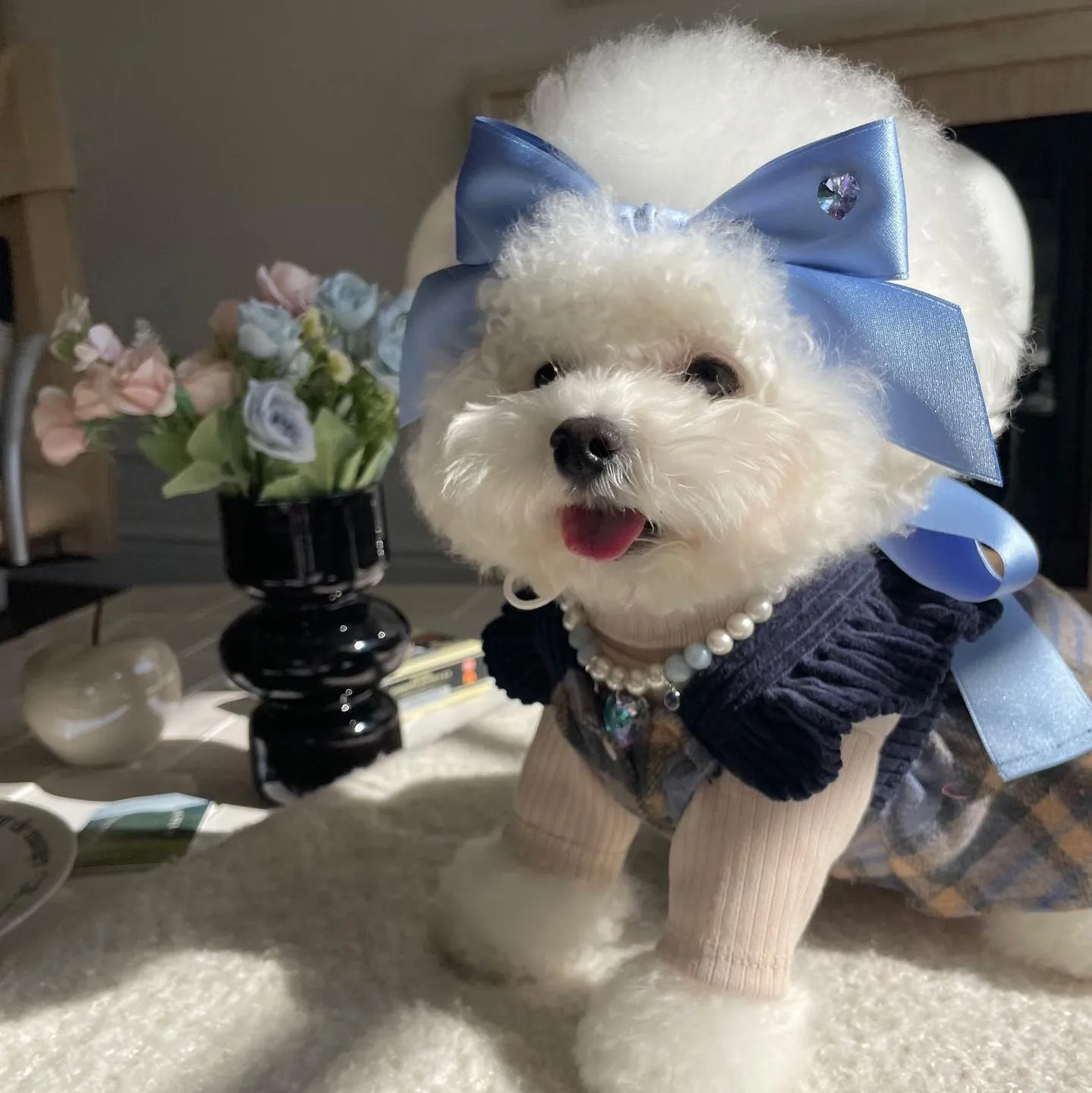 INS Spring Dog Bow Dress Princess Bow Strap Short Mini Dress Pet Clothes Dog Clothes Dog Bow Headwear Pet Clothes Dog Dresses