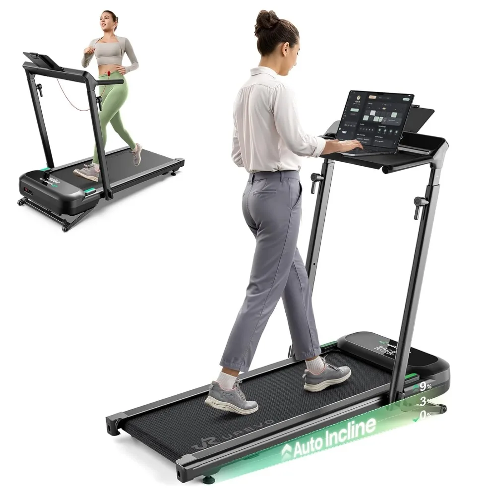 Foldimix 5L Treadmill with Multifunctional Desk, 9% Auto Incline Walking Pad for Home Office, Quiet 3.0HP Dual, Customized