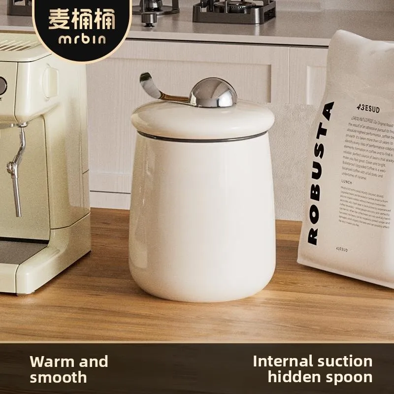 

Metal Sealed Storage Canister with Spoon for Tea Coffee Beans Sugar Nuts Home Use Moisture Proof Kitchen Storage Container