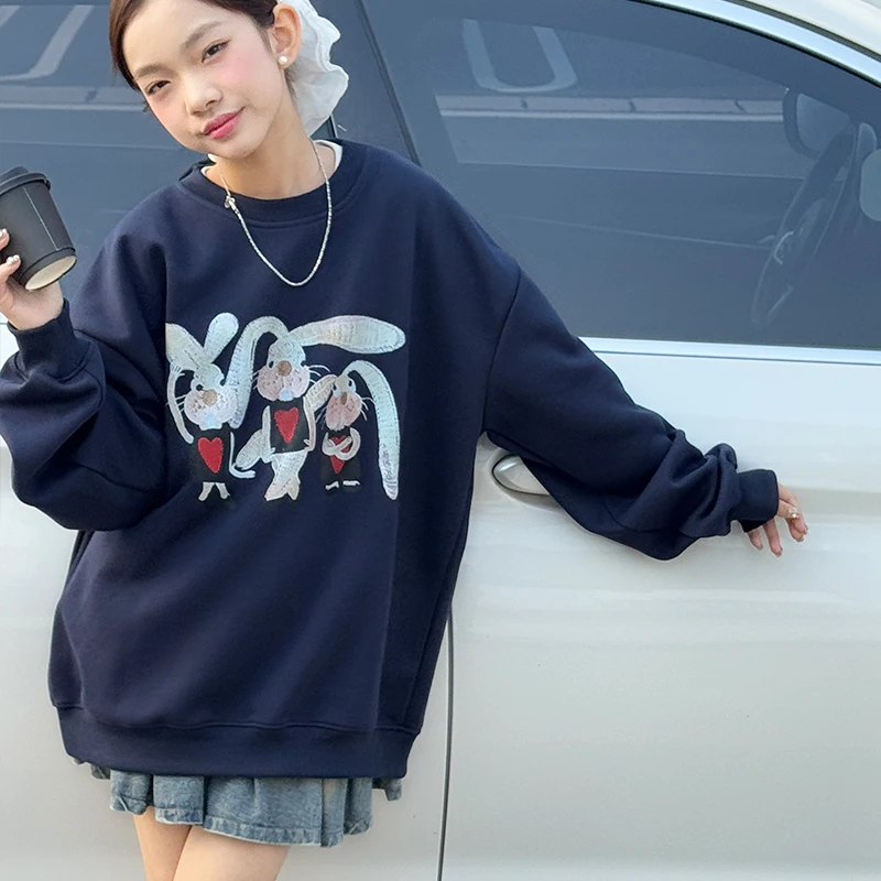 

Girls' Spring and Autumn Hoodie 2025 New Style Children's Long Sleeve Rabbit Embroidered Top Girls' Elegant Fashion Clothes