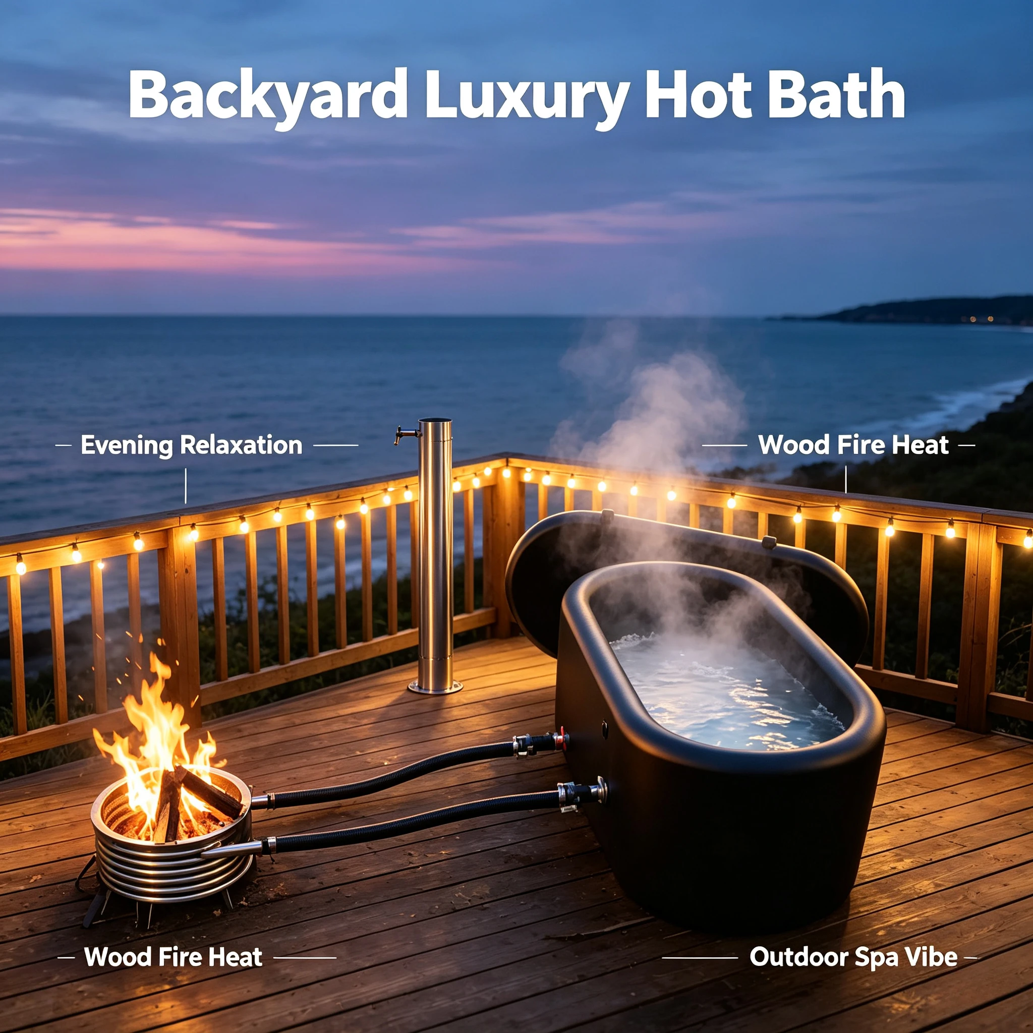 Inflatable Wood Fired Hot Tub Stainless Steel Heating Coil Fast Heating For Backyard Camping Sports Rehabilitation Bathtub