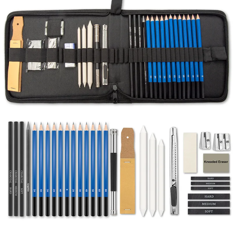 Complete Artist Drawing Set Graphite Charcoal Sketching Kit with Eraser Sharpener for School Art Supplies Set gift