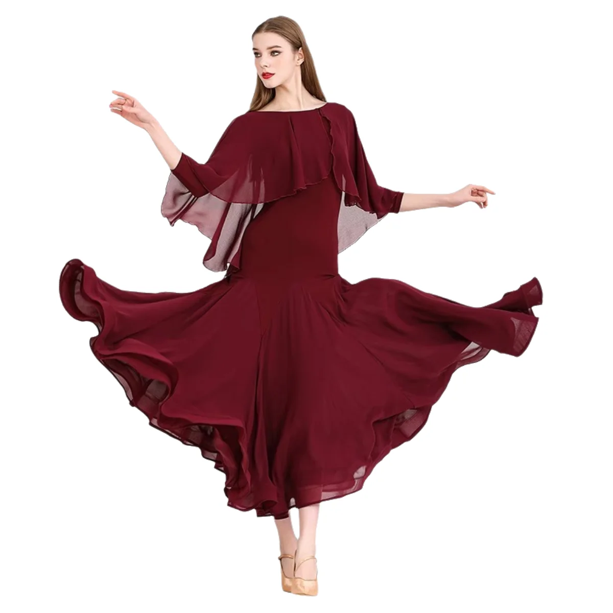 Dark Red Ballroom Dance Dress For Women Waltz Flamenco Dress Foxtrot Lyrical Dance Costume Ball Gown Pink Party Dress