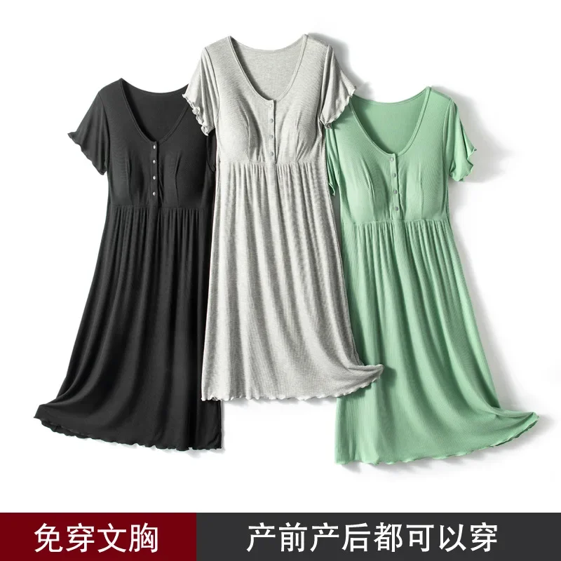 

Soft Cotton Linen Maternity Dress Thin Round Neck Short Sleeve Maternity Breastfeeding Breathable Nursing Casual Clothes