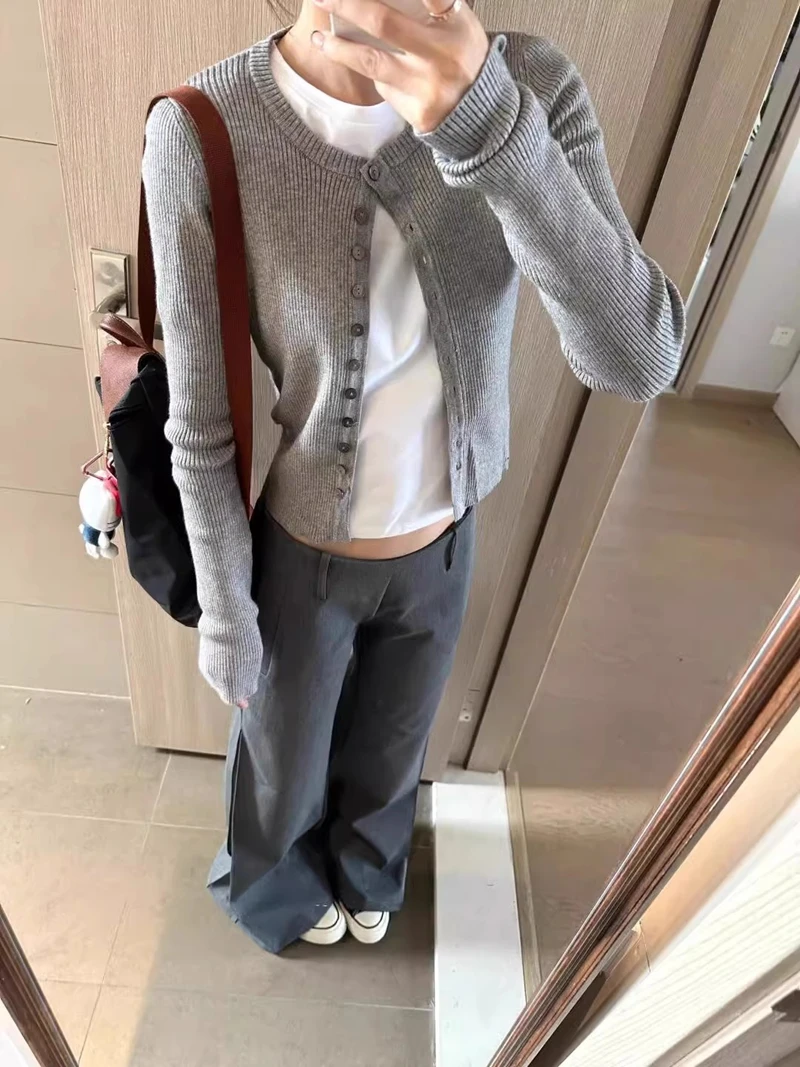 

ay Knitted ort Svel round Ne Open Cardigan Women's Faion Spring 2025 Korean Sle Versatile Long Sve Top